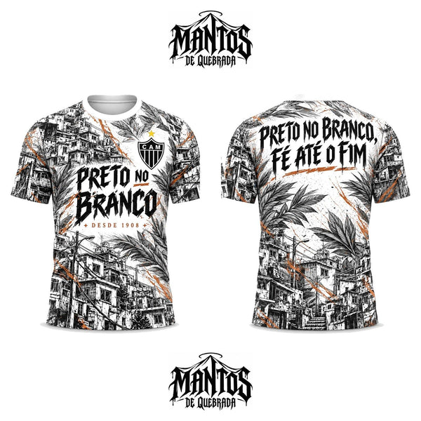 Camiseta de Quebrada Alvinegro Mineiro Preto no Branco Versão Branca