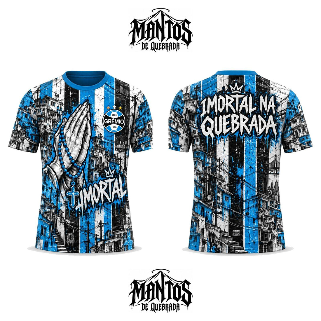 Camiseta de Quebrada Tricolor Gaúcho Imortal, frente e costas