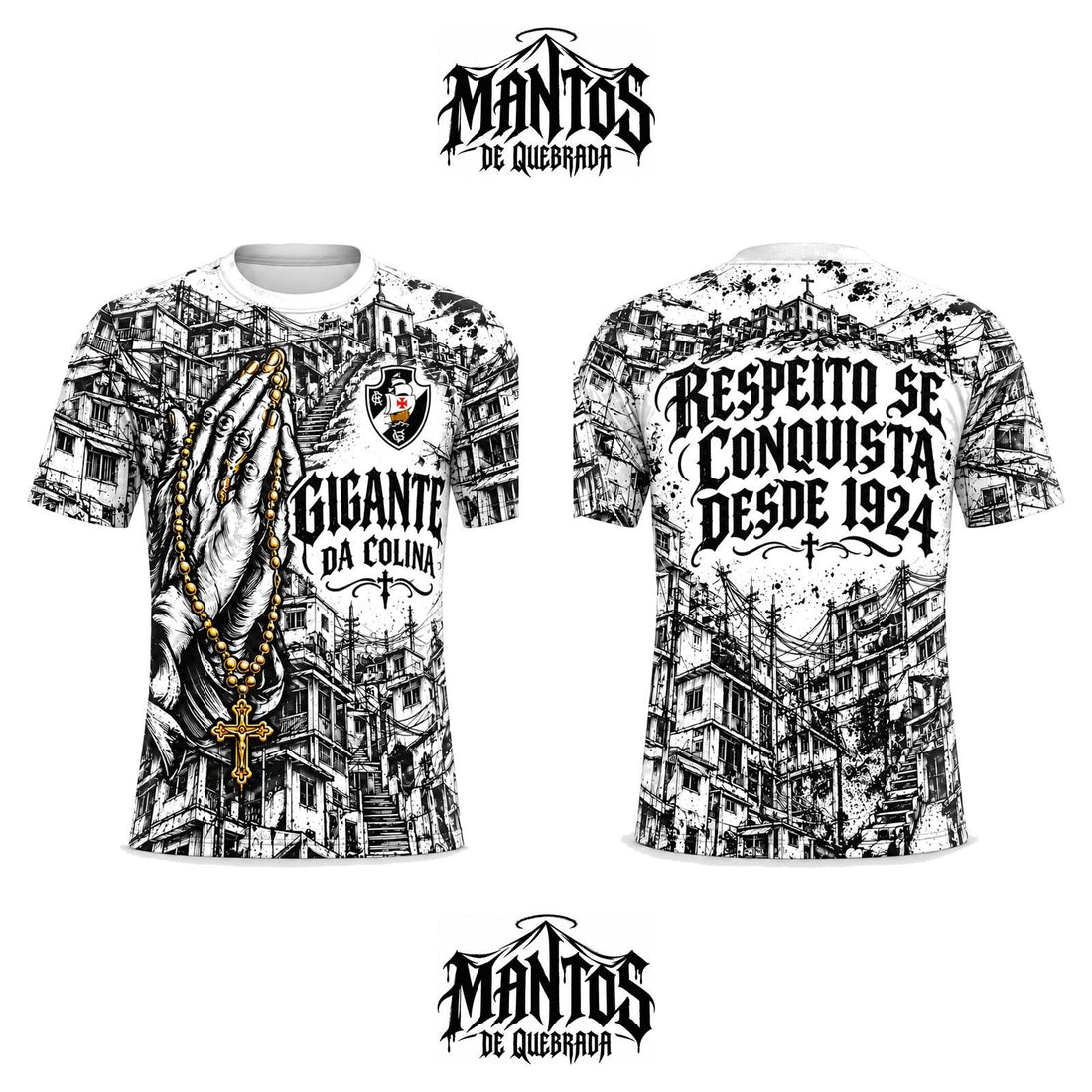 Camiseta de Quebrada Cruzmaltino Gigante da Colina Versão Branca, frente e costas