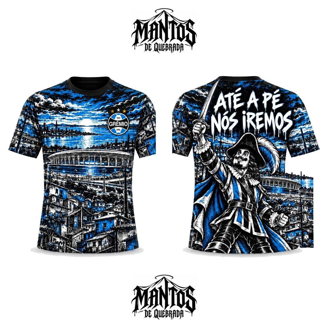 Camiseta de Quebrada Tricolor Gaúcho Imortal Arena, frente e costas