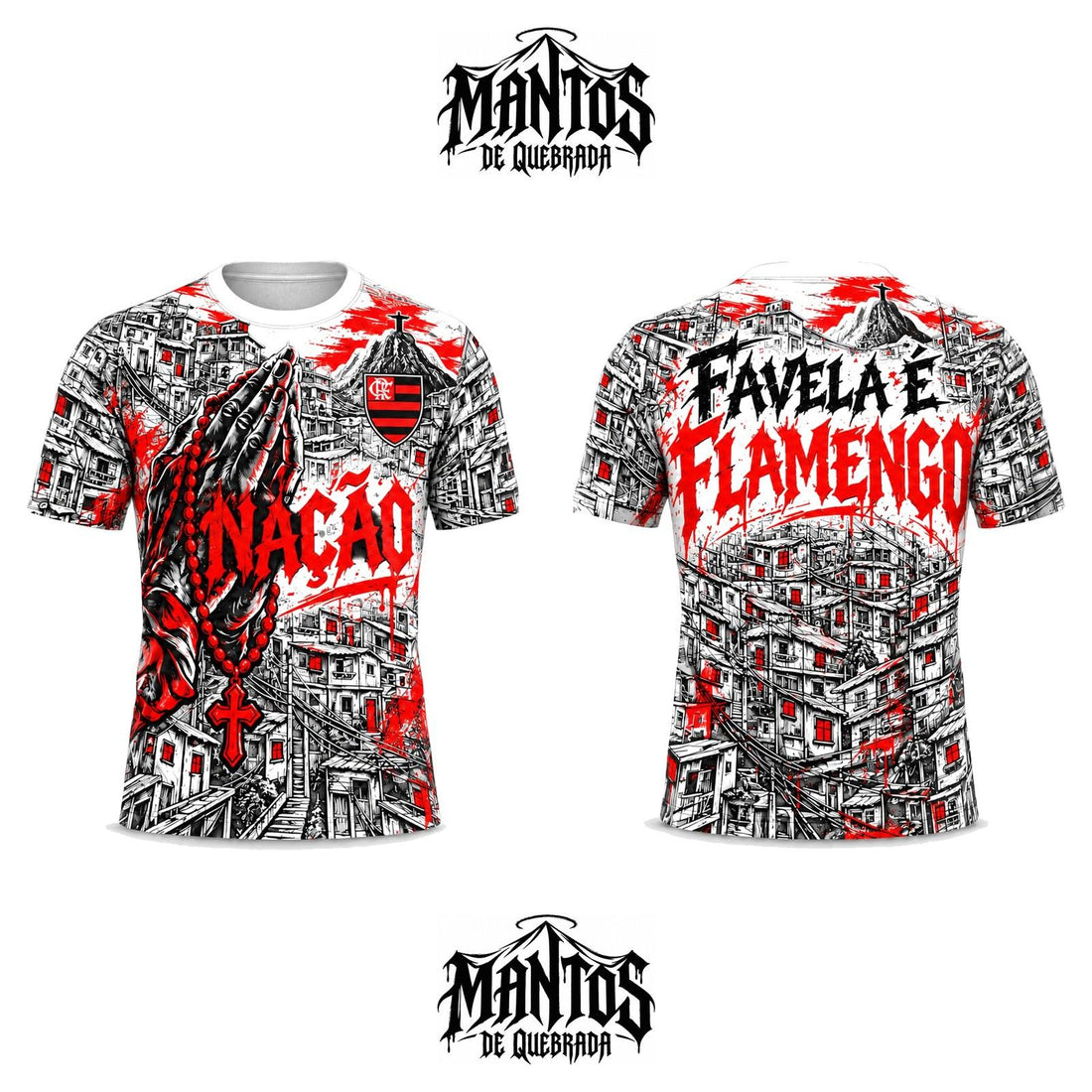 Camiseta de Quebrada Mengão Nação Versão Branca, frente e costas
