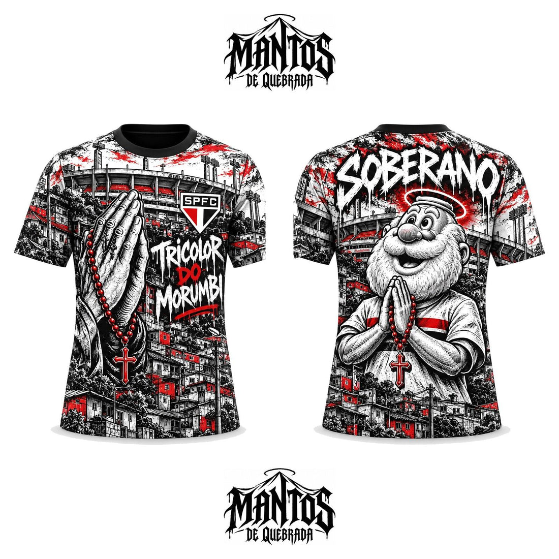Camiseta de Quebrada Tricolor do Morumbi, frente e costas