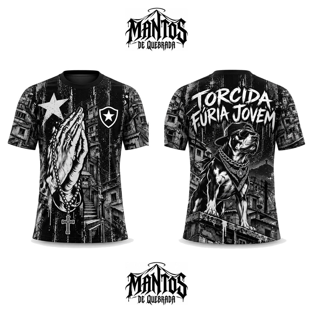 Camiseta de Quebrada Fogão Estrela Solitária Versão Preta, frente e costas