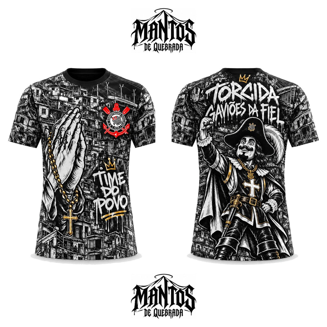 Camiseta de Quebrada Timão Time do Povo, frente e costas