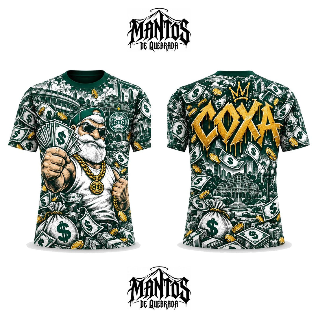 Camiseta de Quebrada Coxa Branca Ostentação Vovô Coxa, frente e costas
