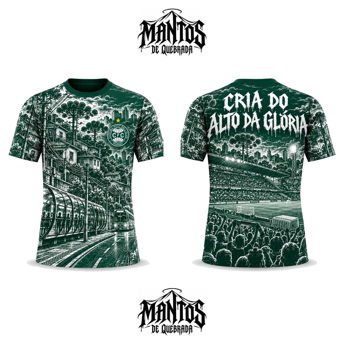 Camiseta de Quebrada Coxa Branca Cria do Alto da Glória, frente e costas