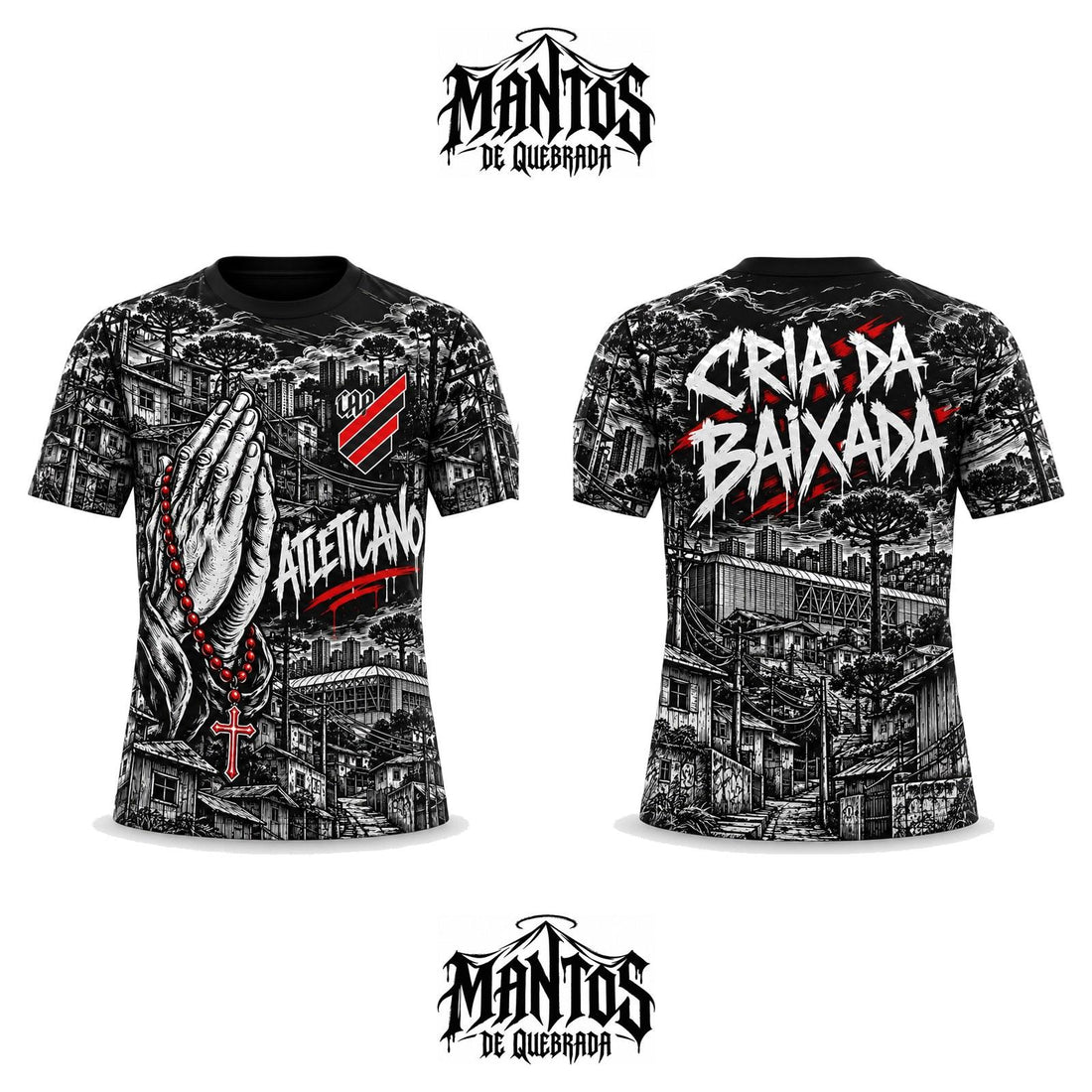 Camiseta de Quebrada Furacão Cria da Baixada, frente e costas