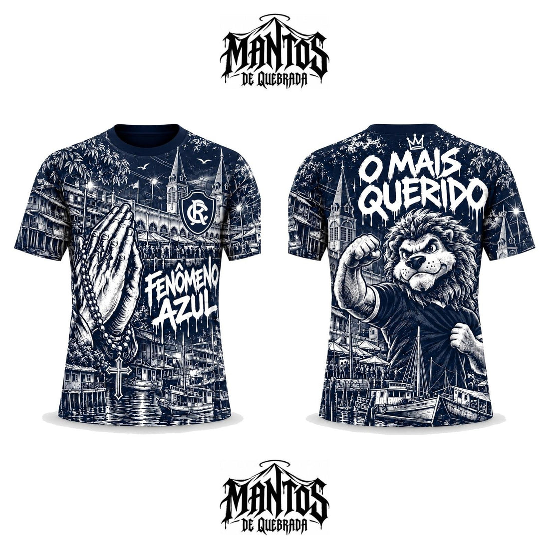 Camiseta de Quebrada Leão Azul Fenômeno Azul Belém, frente e costas